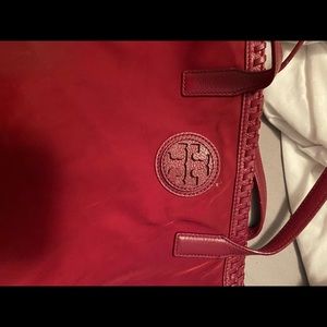 Canvas Tory Burch Tote Bag with Leather Trim